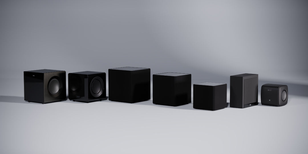 Assortment of KEF Subwoofers all in black