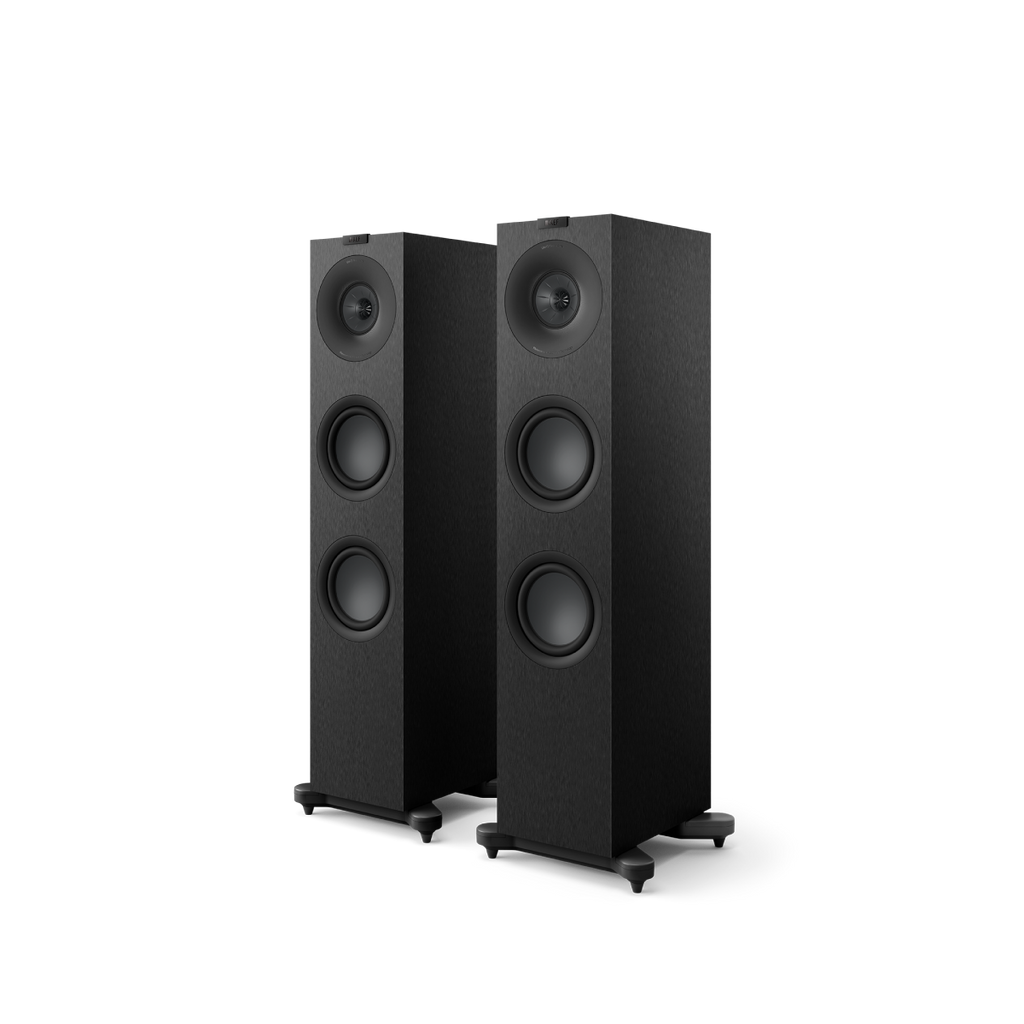KEF Q7 Meta floorstanding speaker in black with grille removed